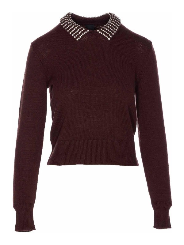 Pinko: Strickpullover mit Rundhalsausschnitt - Rundhalspullover - Braun