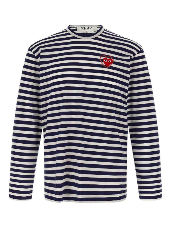 Comme des Garçons Play: t-shirts - Logo Patch Stripes T-Shirt