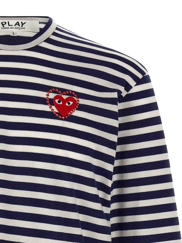 The Best Shops Comme des Garçons Play: t-shirts - Logo Patch Stripes T-Shirt