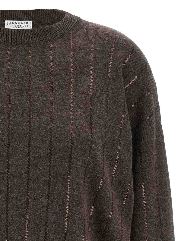 The Best Shops BRUNELLO CUCINELLI: Strickpullover mit Rundhalsausschnitt - Rundhalspullover - Braun