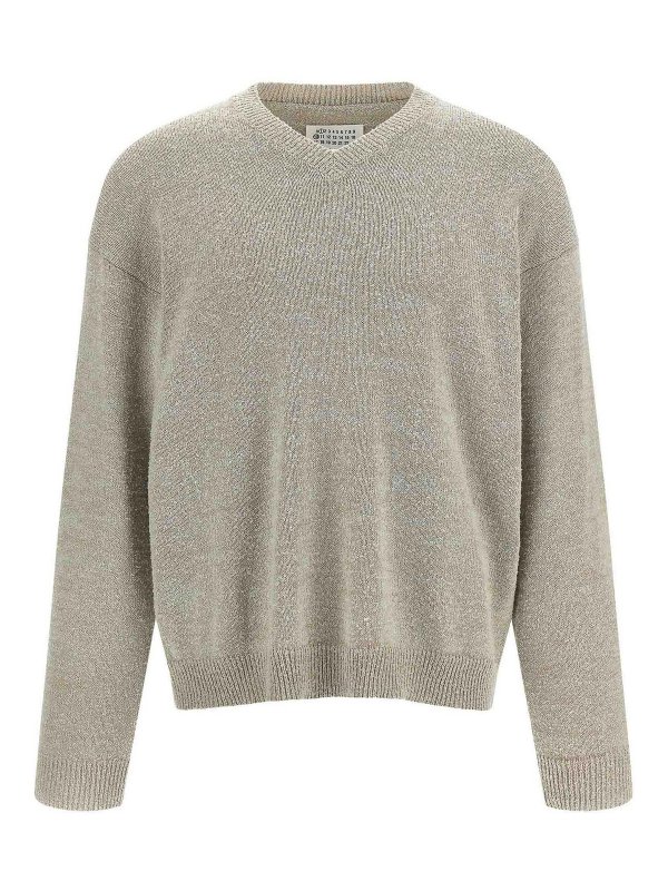 Maison Margiela: Strickpullover mit Rundhalsausschnitt - Rundhalspullover - Beige