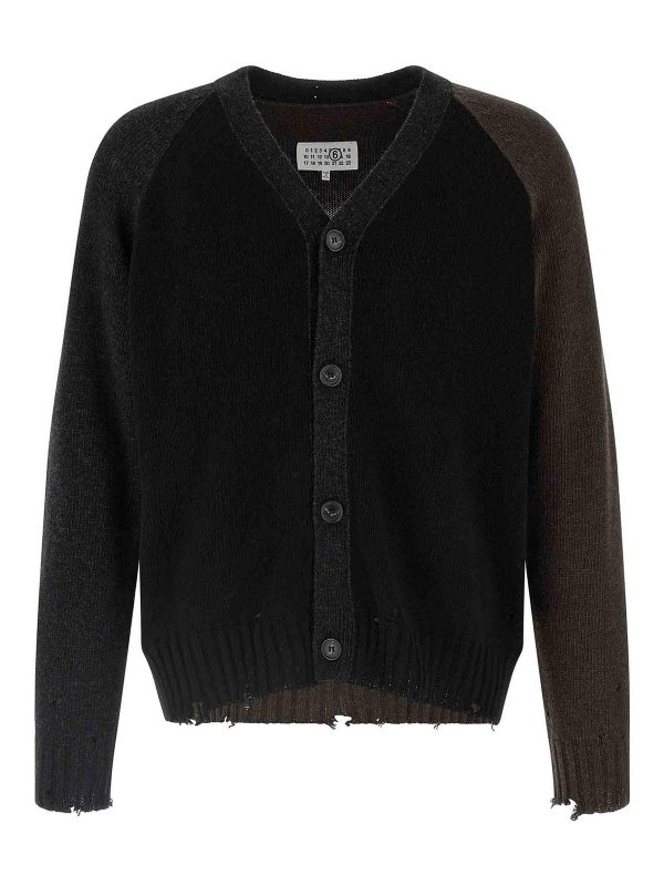 MM6 MAISON MARGIELA: cardigans - Two-Tone Suede Patch Cardigan