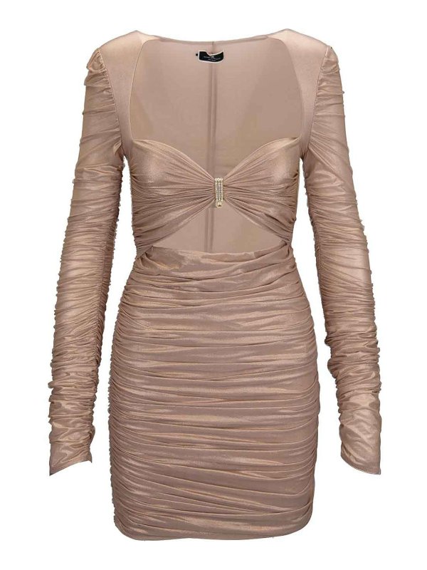 ELISABETTA FRANCHI: ニーレングスドレス - 膝丈ドレス - ヌードカラー