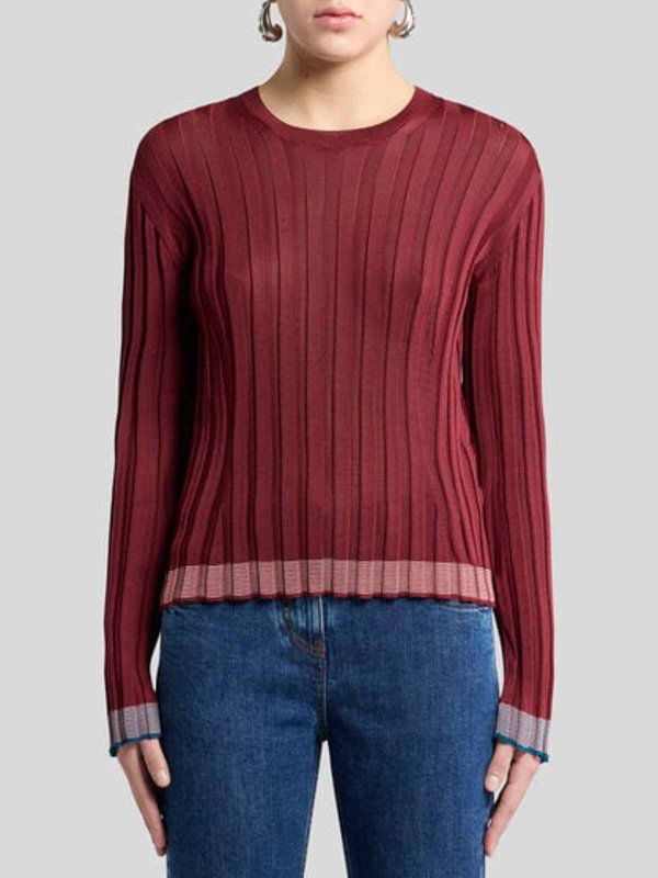 ETRO: boat necks online - Bordeaux ribbed shirt