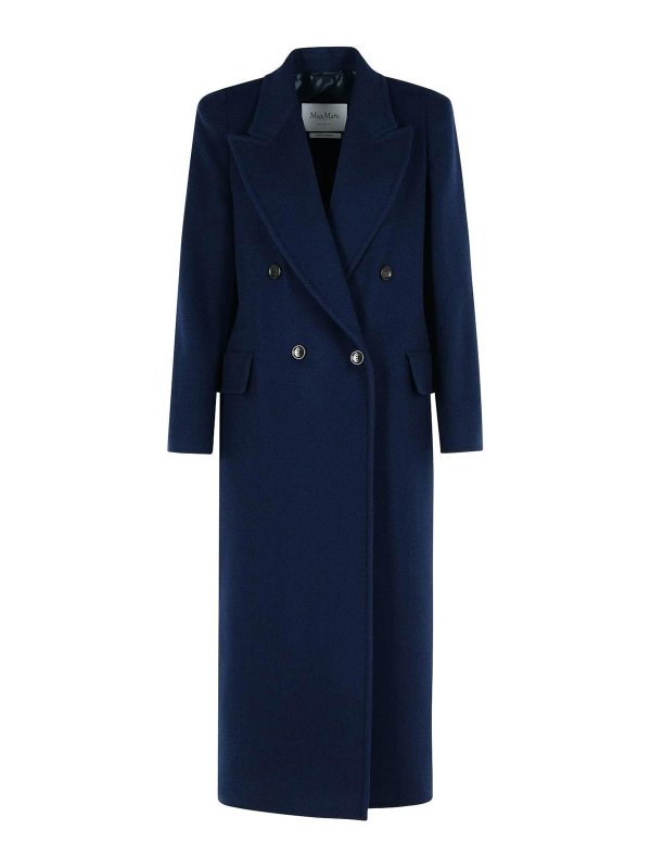 Max Mara: short coats - Albania Blue Virgin Wool Blend Coat