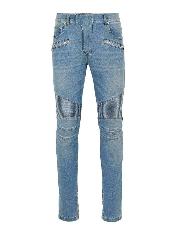 Balmain: bootcut jeans - Biker Blue Cotton Jeans