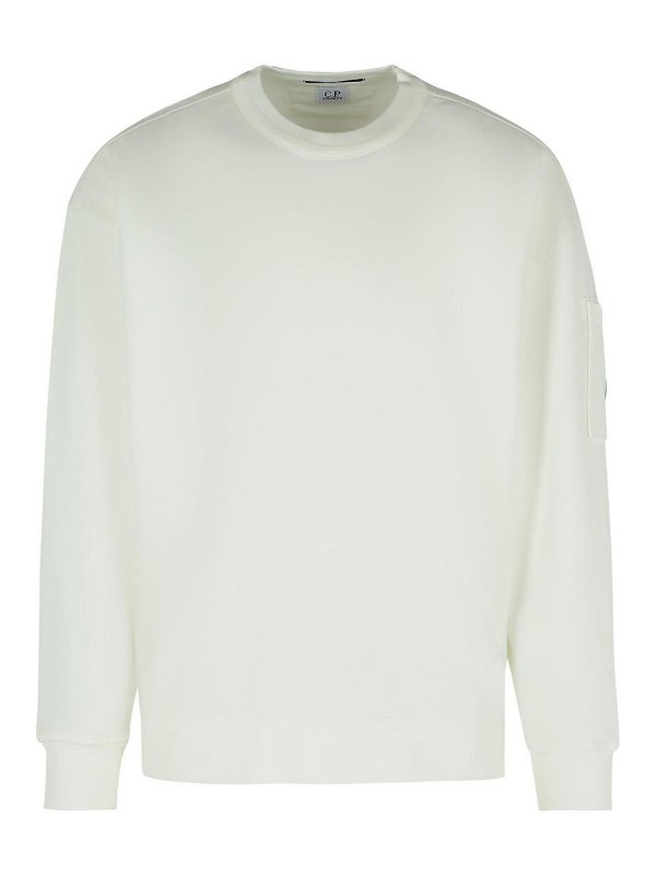 C.P. COMPANY: Sweatshirts & Sweaters - Emerized White Cotton Sweatshirt