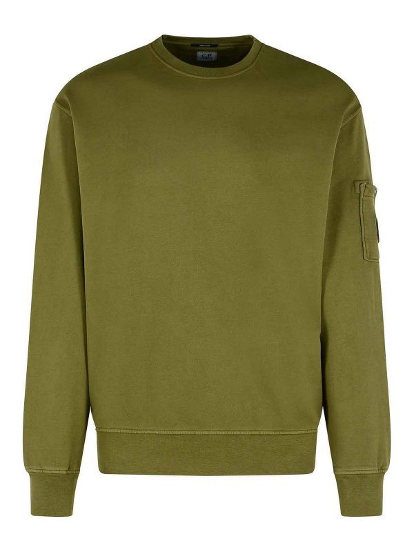 C.P. COMPANY: Sweatshirts & Sweaters - Brushed Green Cotton Sweatshirt