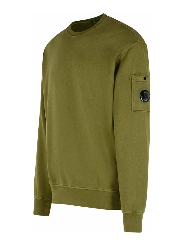 The Best Shops C.P. COMPANY: Sweatshirts & Sweaters - Brushed Green Cotton Sweatshirt