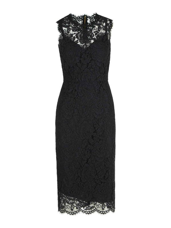 DOLCE & GABBANA: cocktail dresses - Longuette Black Stretch Lace Dress