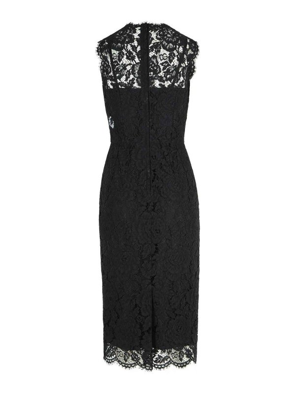 DOLCE & GABBANA: cocktail dresses online - Longuette Black Stretch Lace Dress
