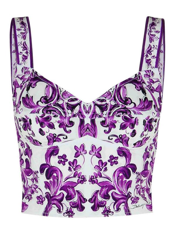 DOLCE & GABBANA: Tops & Tank tops - Majolica Print Cotton Blend Bustier