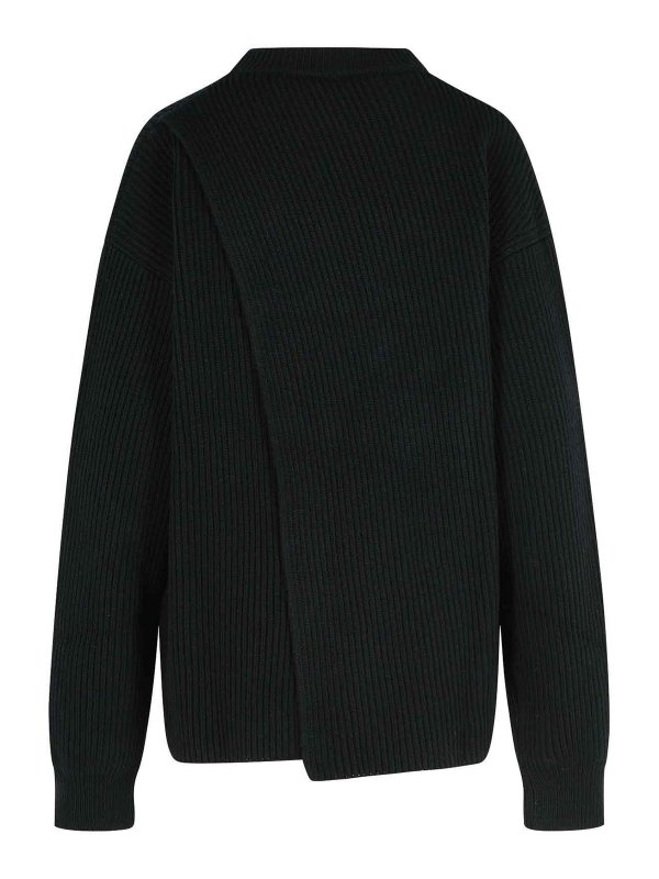 JIL SANDER: crew necks online - Black Wool Crew Neck Sweater