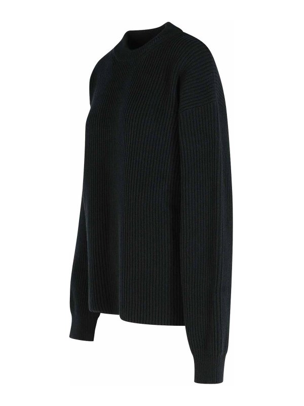 The Best Shops JIL SANDER: crew necks - Black Wool Crew Neck Sweater