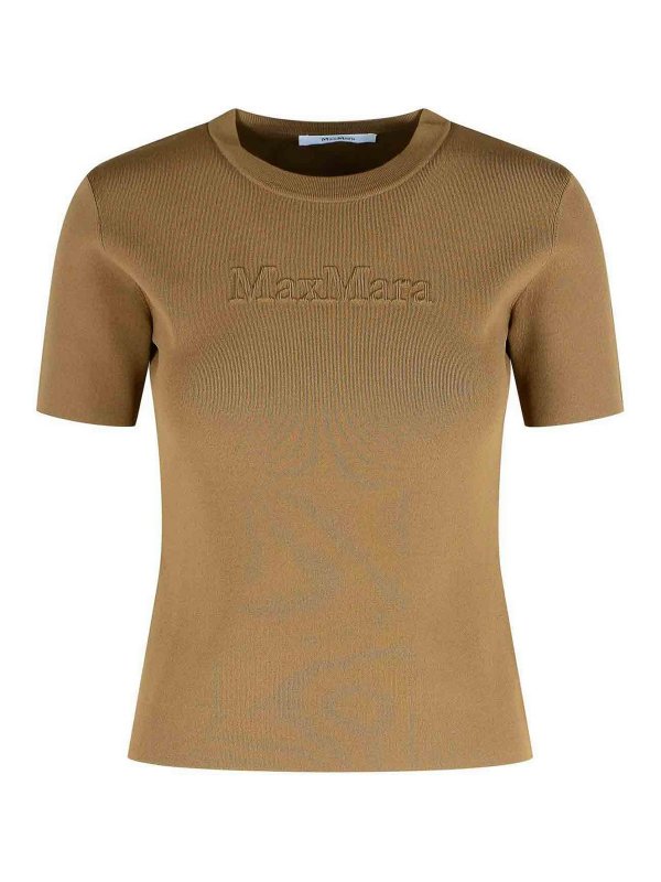 Max Mara: t-shirts - Adelio Hazelnut Viscose Blend T-Shirt