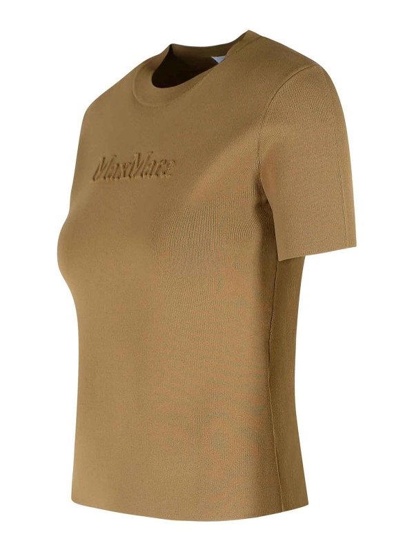 The Best Shops Max Mara: t-shirts - Adelio Hazelnut Viscose Blend T-Shirt