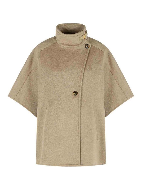 Max Mara: short coats - Derrik Beige Cashmere Cape