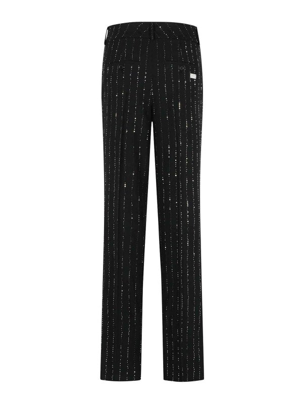 PHILIPP PLEIN: casual trousers online - Lady Fit Sequined Pants In Black Wool Blend