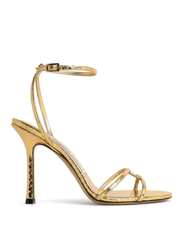 JIMMY CHOO: sandals - 1998 Leo 100 Gold Leather Sandals