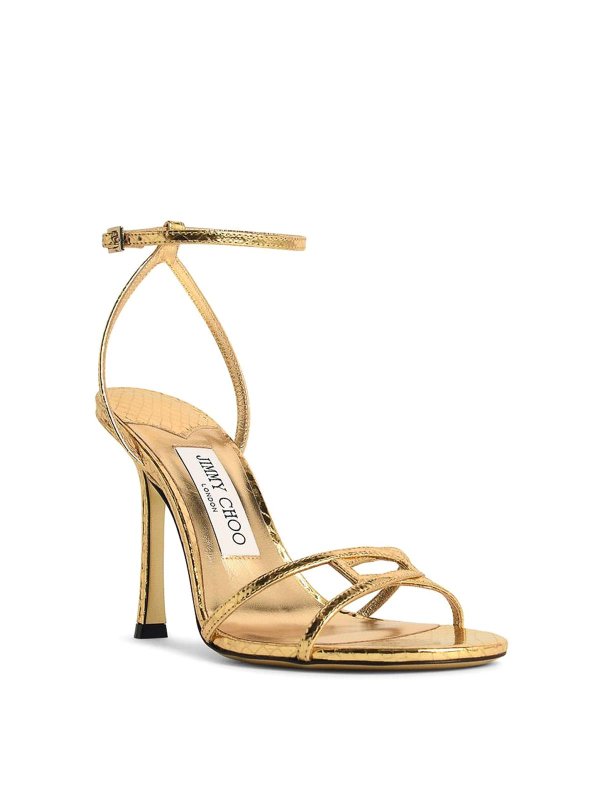 JIMMY CHOO: sandals online - 1998 Leo 100 Gold Leather Sandals