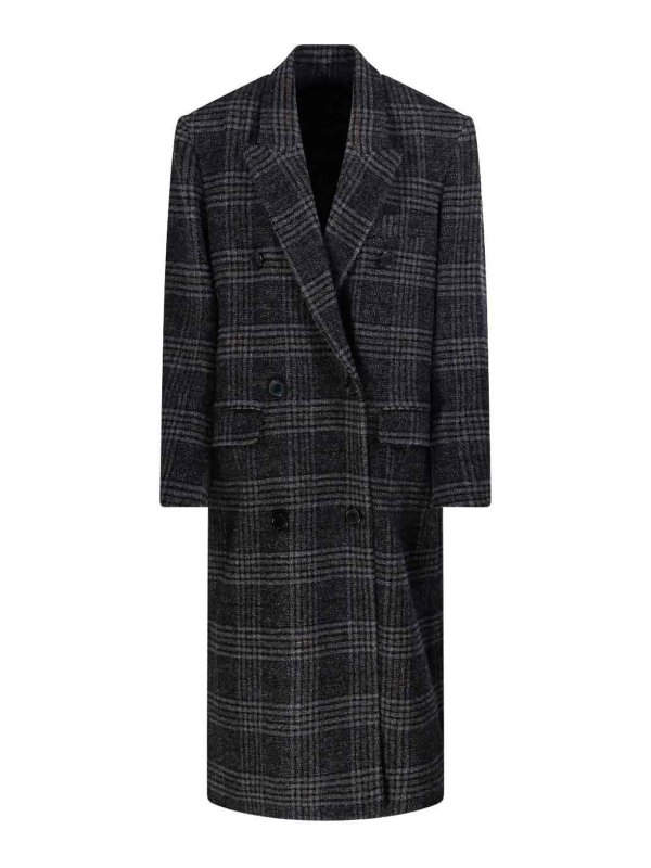 Isabel Marant Etoile: short coats - Lexana Long Check Wool Coat