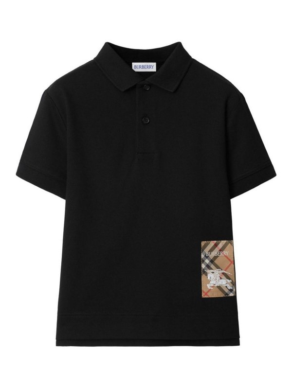 BURBERRY: polo shirts - Check Label Cotton Polo Shirt