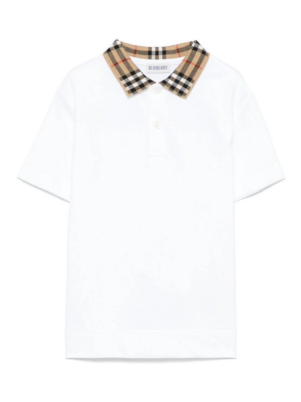 BURBERRY: polo shirts - Check Collar Cotton Polo Shirt