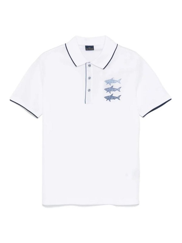 PAUL & SHARK: polo shirts - Shark Print Cotton Polo Shirt