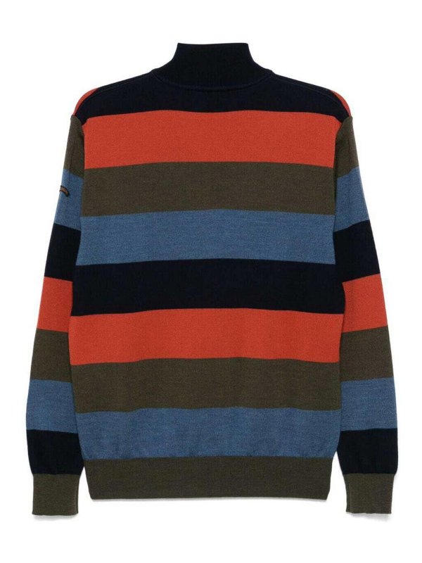 PAUL & SHARK: crew necks online - Striped Half Zip Wool Sweater