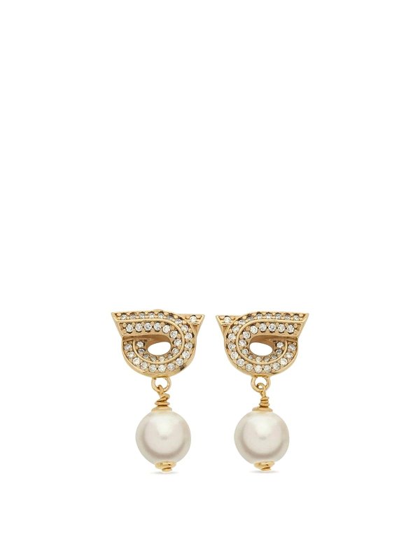 FERRAGAMO: Earrings - Gancini Earrings With Pearls And Crystals