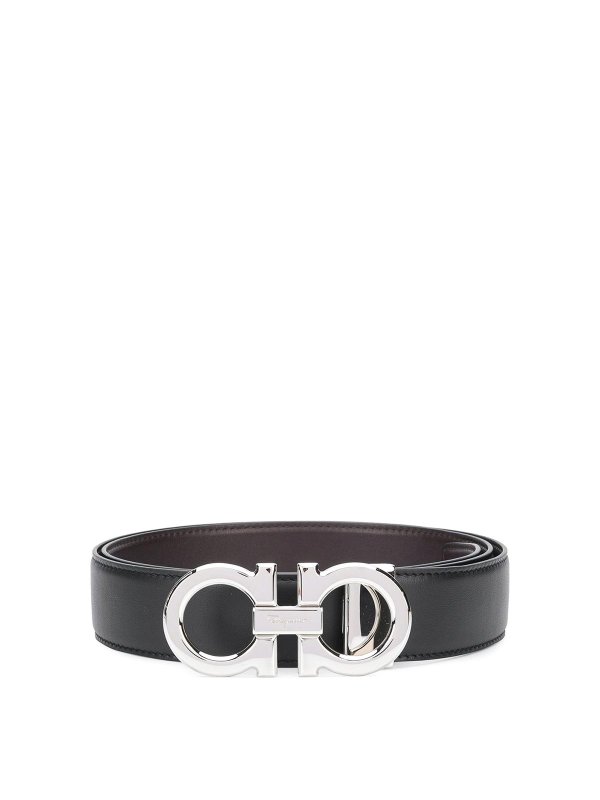 FERRAGAMO: belts - Polished Finish Gancini Reversible Belt