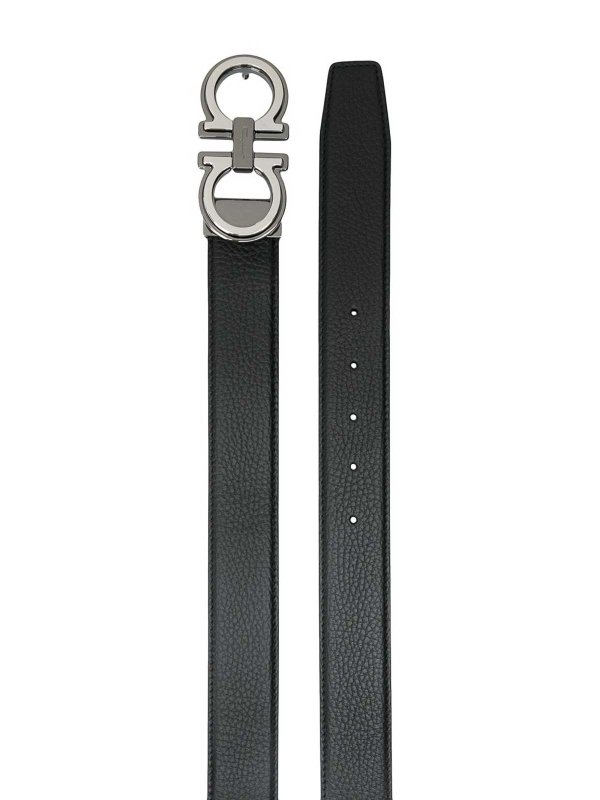 FERRAGAMO: belts online - Grained Leather Reversible Gancini Belt