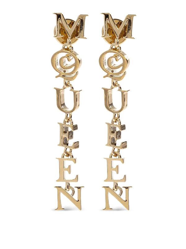 ALEXANDER MCQUEEN: Earrings - Pale Gold-Finished Logo Pendant Earrings