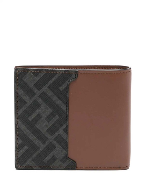 FENDI: wallets & purses online - Leather And Ff Canvas Compact Bi-Fold Wallet