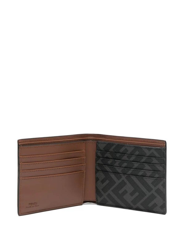 The Best Shops FENDI: wallets & purses - Leather And Ff Canvas Compact Bi-Fold Wallet