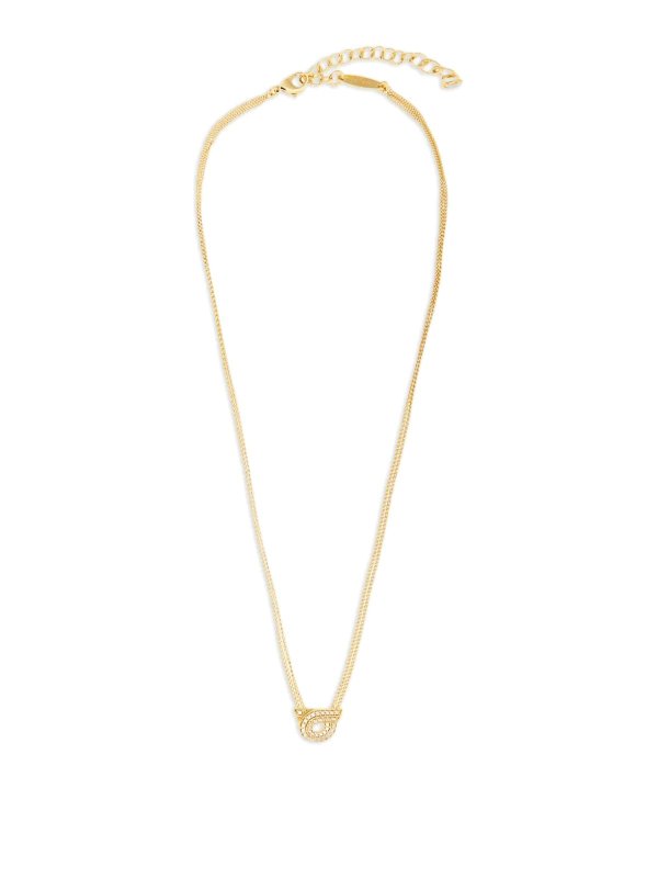 FERRAGAMO: Necklaces & Chokers - Double Chain Gancini Necklace With Crystals