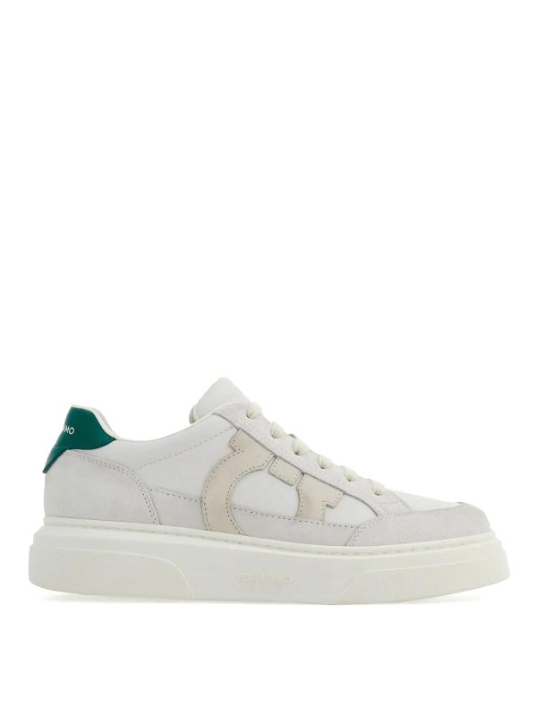 FERRAGAMO: trainers - Cassina Leather Sneakers With Gancini Patch