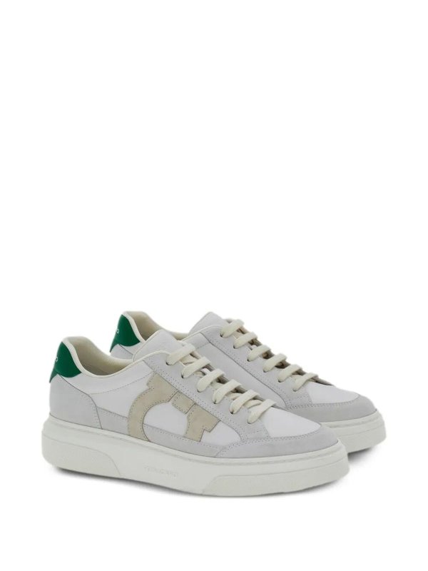FERRAGAMO: trainers online - Cassina Leather Sneakers With Gancini Patch