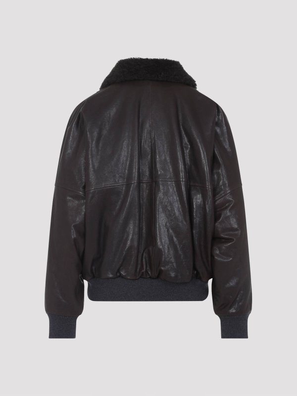 BRUNELLO CUCINELLI: casual jackets online - Shearling Collar Leather Jacket