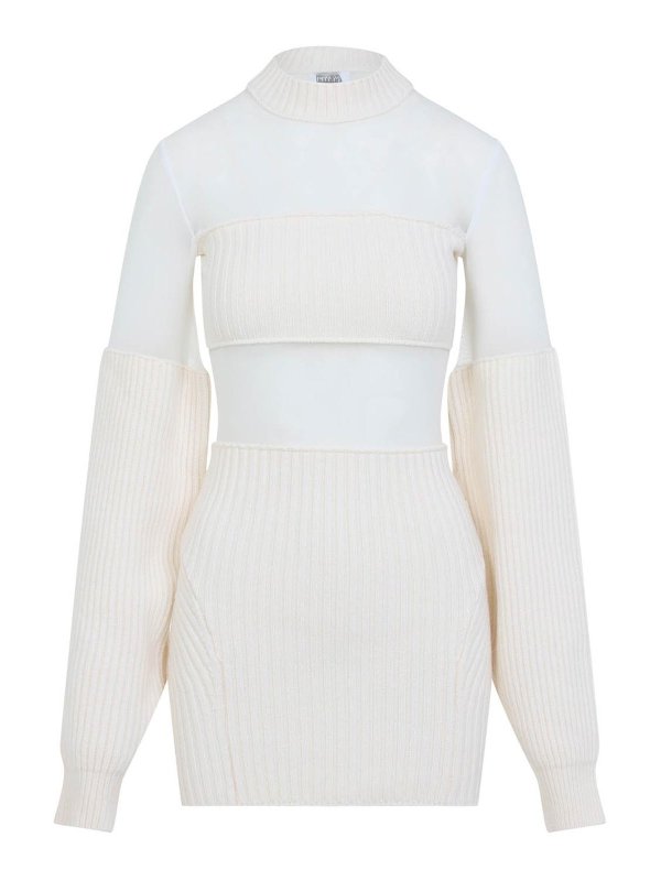 JEAN PAUL GAULTIER: short dresses - Wool Short Dress With Mesh Details