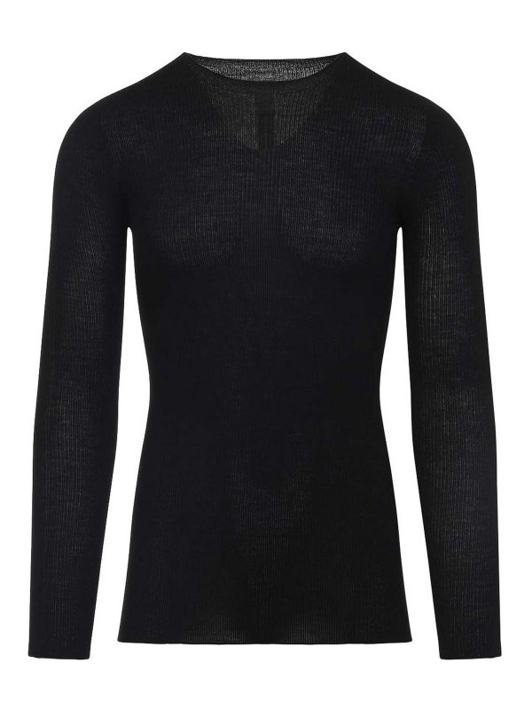 RICK OWENS: crew necks - Ribbed Round Neck Pullover