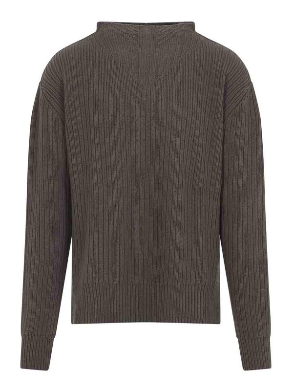 RICK OWENS: Strickpullover mit Rundhalsausschnitt - Rundhalspullover - Grau