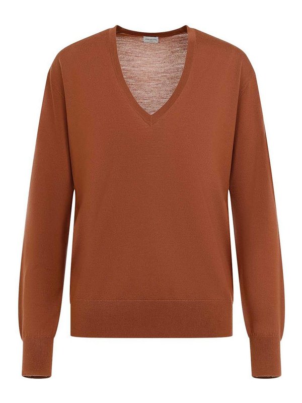 DRIES VAN NOTEN: Strickpullover mit V-Ausschnitt - V-Pullover - Braun