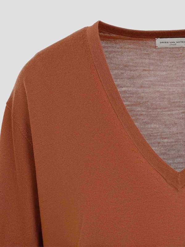 The Best Shops DRIES VAN NOTEN: Strickpullover mit V-Ausschnitt - V-Pullover - Braun