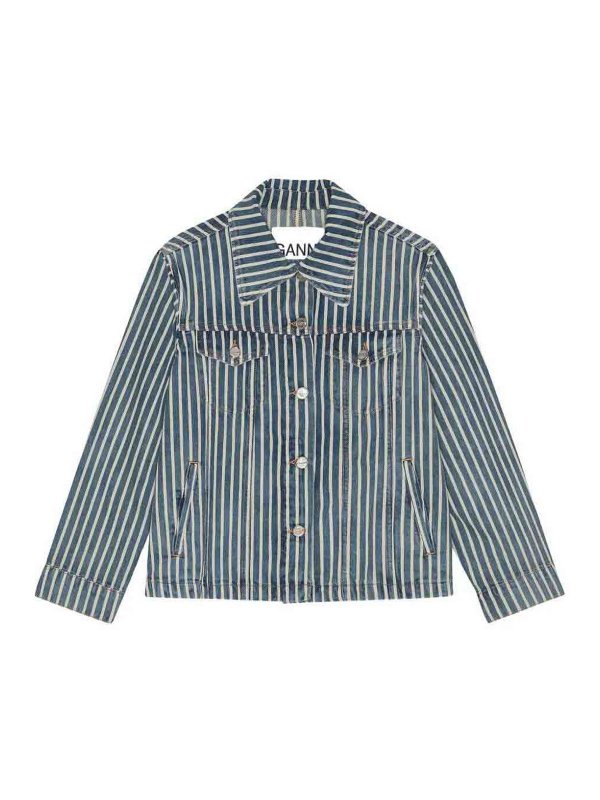 GANNI: casual jackets - Light Stripe Denim Jacket