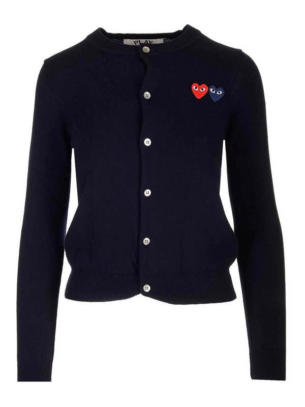 Comme des Garçons Play: cardigans - Crewneck Wool Cardigan