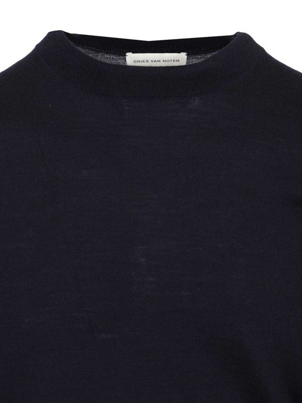 The Best Shops DRIES VAN NOTEN: Strickpullover mit Rundhalsausschnitt - Rundhalspullover - Blau