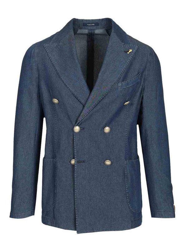 GUARINUCCI: giacche blazer - Blazer a doppio petto in denim lavato