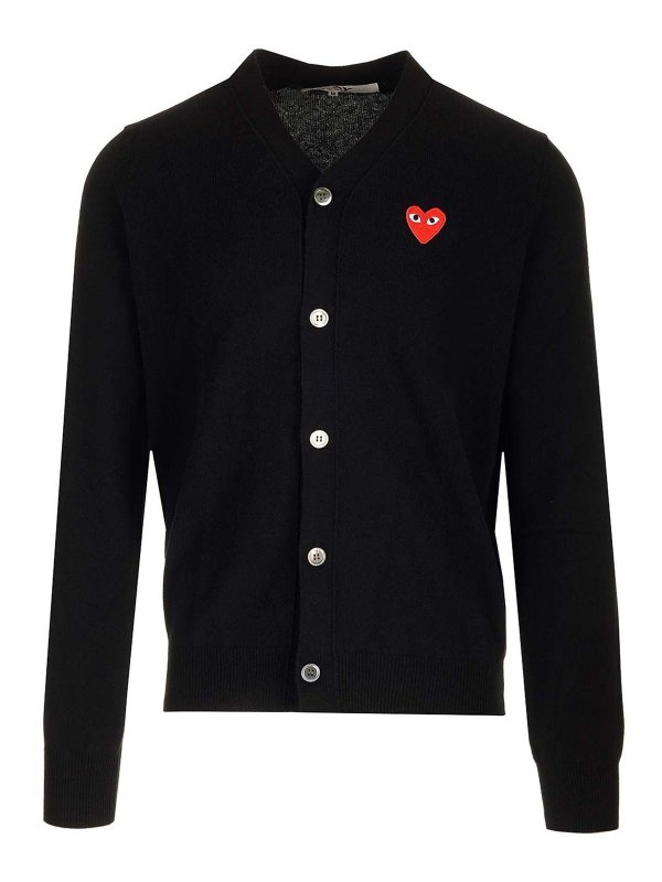 Comme des Garçons Play: cardigan - Cardigan di lana nera