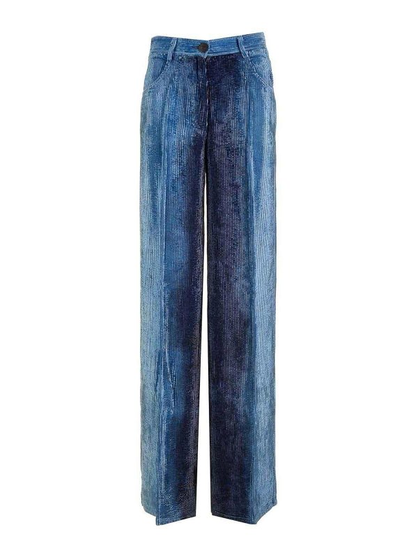 FORTE FORTE: Trousers Shorts - Degrad Denim Velvet Wide Leg Pants Delav